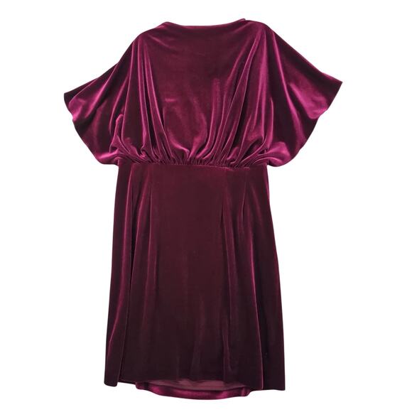Jessica Simpson Burgundy Velvet Dress Sz 12W Flutter Slv Open Back Blouson Waist - Picture 3 of 10